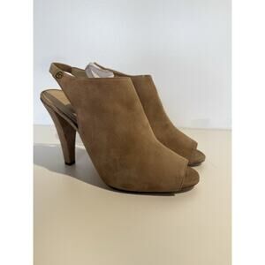 Michael Kors Suede Peep Toe Slingback Heels Tan Beige Women's Size 10M GP16D